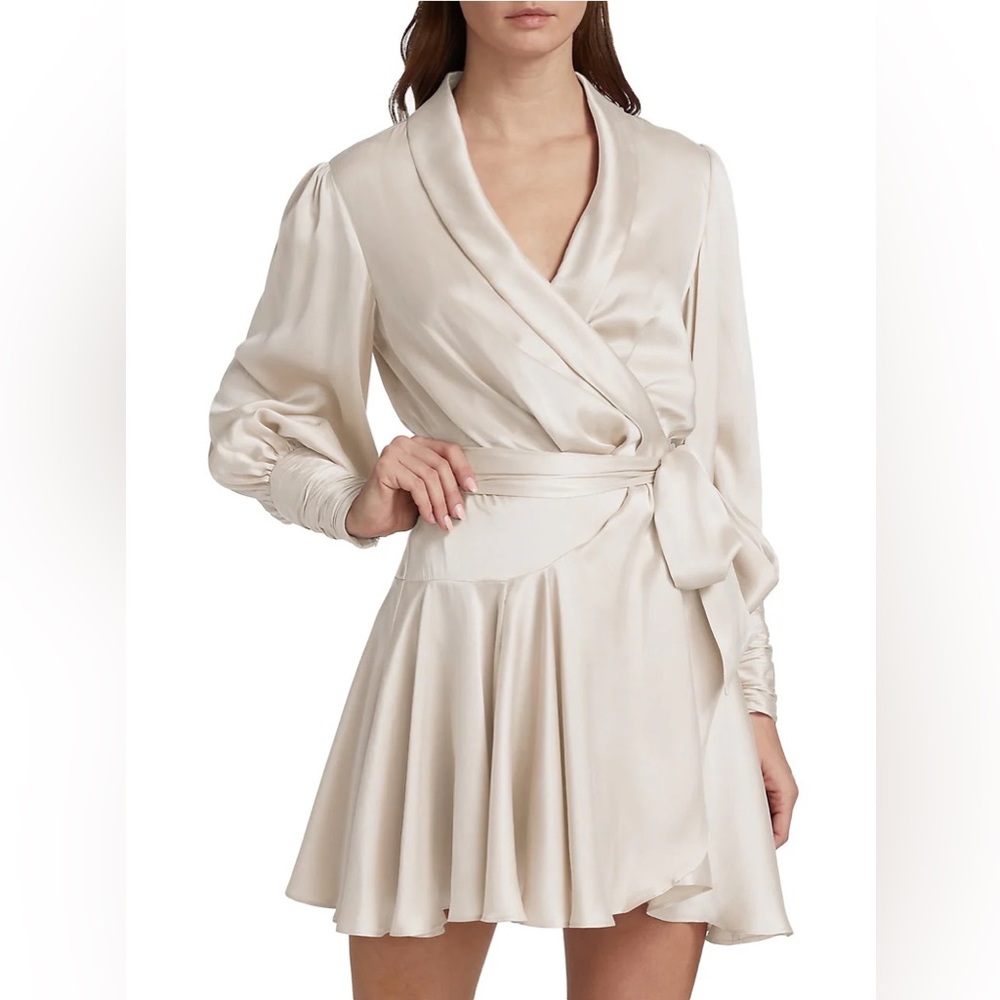 Zimmermann Silk Wrap Mini Dress in cream Size 2/ US 6-8